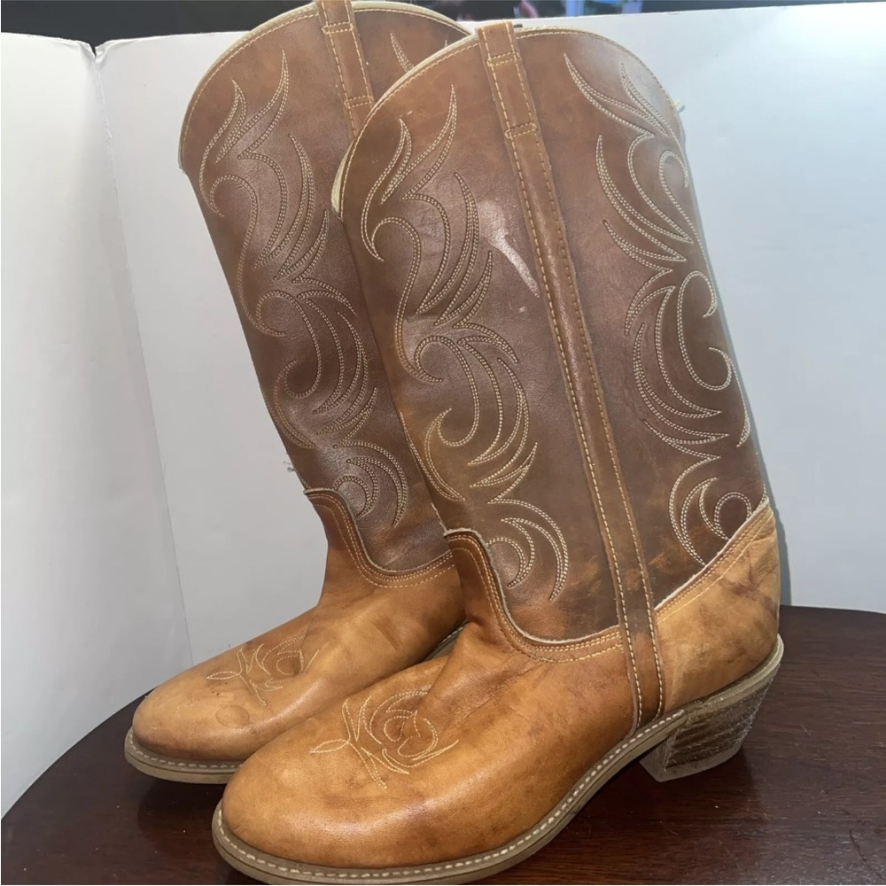 Vtg Dingo Brown Cowboy Western Boots 8.5 Medium Embroidered Heel USA made - Picture 4 of 8